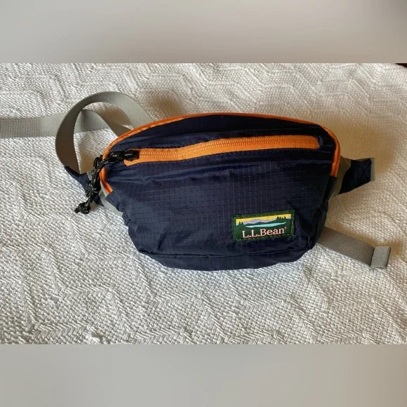 L.L. Bean Stowaway Hip Sling Pack Navy w/Orange 3 Zip Pockets - Picture 1 of 6
